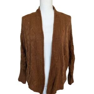 Pink Rose Warm Brown Open Front Cardigan | Small